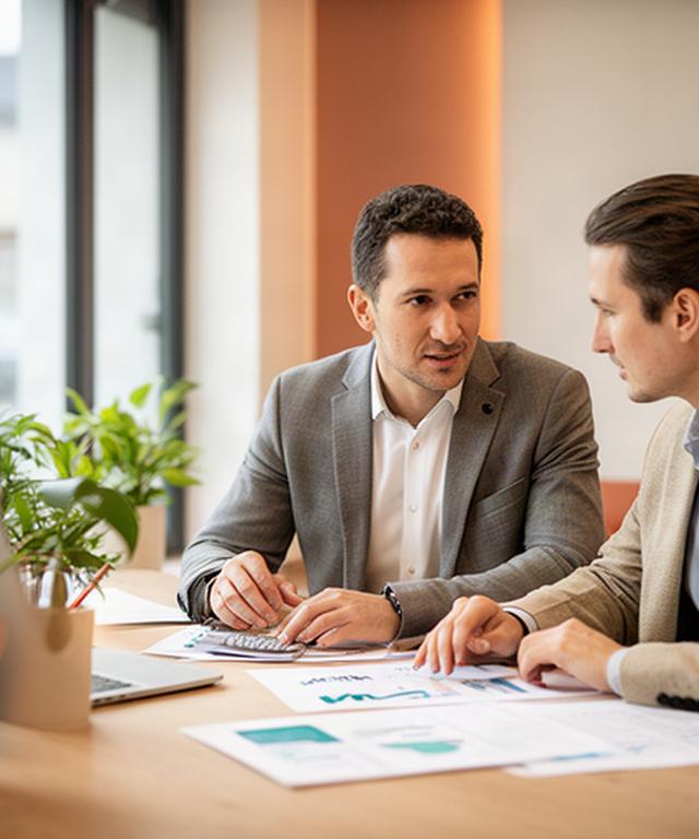Finanzberater bei der Analyse von Cashflow-Zahlen an einem Tisch in Emmen